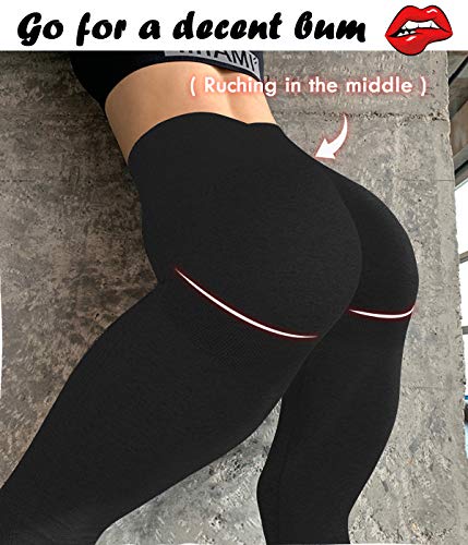 SLIMBELLE® Women Seamless Gym Leggings High Waisted Yoga Pants Compression Sports Tights For Running Workout Fitness Scrunch Bums Butt Push Up Black Size M