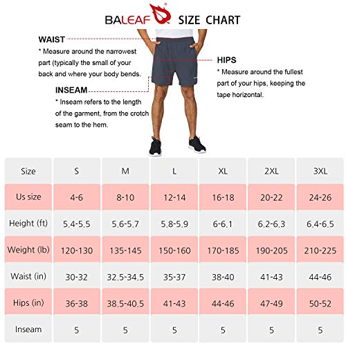BALEAF Men's 5 Inches Running Athletic Shorts Zipper Pocket Gray Size M