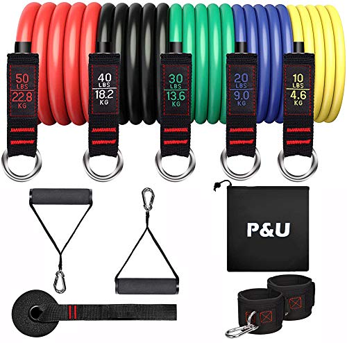 Resistance Bands Set Exercise Bands, Resistance Bands Set Men With 5 Fitness Tubes UP to 150 LBS, 2 Foam Handles, 2 Ankle Straps, 1 Door Anchor, Carrying Pouch-Yoga, for Home Workouts, Outdoor Sports