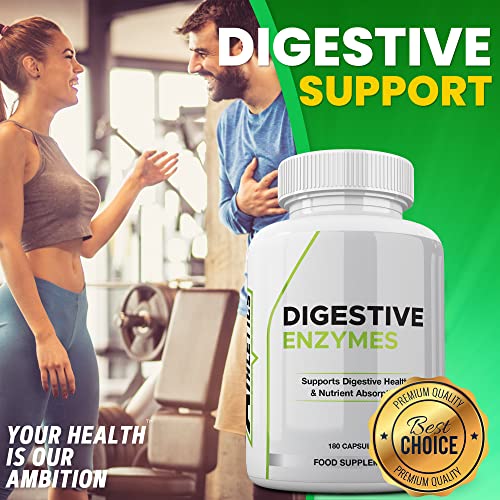 Digestive Enzyme Supplements - 180 Capsules Digestive Enzymes with Plant Based Ingredients - Supports Gut and Daily Digestive Health