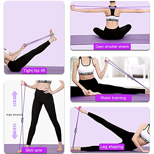 longziming Pilates Bar, Portable Yoga Exercise Pilate Stick with Resistance Band Foot Loop, Exercise Band 8 Shape Resistance Band for Home Gym Workout, Yoga, Pilates, Arms Pull Up Strength Training