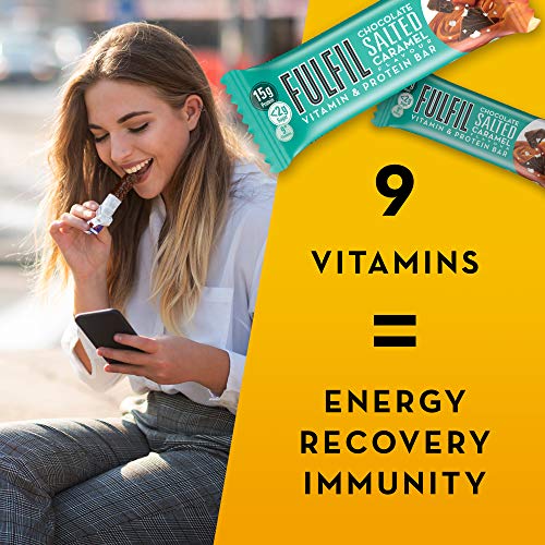 FULFIL Vitamin and Protein Snack-Size Bar (15 x 40g Bars) — Chocolate Salted Caramel Flavour — Low Sugar, 15g High Protein, 9 Vitamins