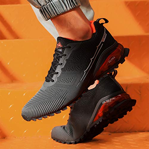 Unisex Trail Running Shoes Men's Hiking Shoes Cross-Country Trekking Sports Trainers Lightweight Breathable Walking Shoes Outdoor Sneakers Grey Black UK8