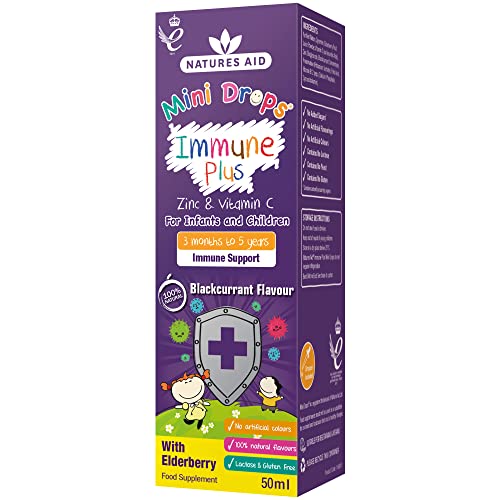 Natures Aid Immune Plus Mini Drops for Infants and Children, No Added Sugar, 50 ml (Pack of 1)