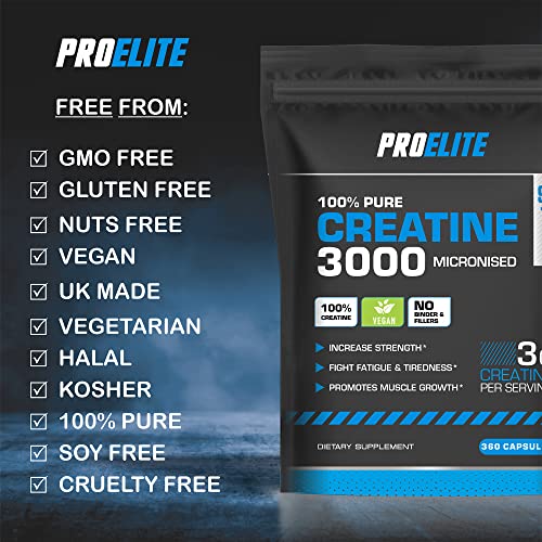 Creatine Monohydrate Tablets 3000mg - 360 Tablets Vegan NO FILLERS � NO Binder Optimum Muscle Growth, Increases Physical Performance, Pure Creatine, Amino Acids by PRO-ELITE