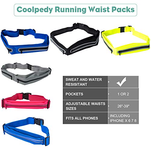 coolpedy Running Belt, Running Waist Phone Holder Pack for Men Women Sports Fitnes Phone Holder Workout Belt Waist Bag with Dual Pockets Compatible with Up to 6.5 Inches Mobile Phone