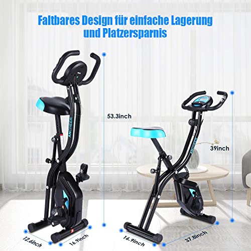 ANCHEER Exercise Bike with App Connection F-Bike, Support Weight 125 kg, Foldable Exercise Bike, X-Bike, 10-Level Adjustable Magnetic Resistance, Bicycle Trainer, Hand Pulse Sensors, Black, L, (5568)
