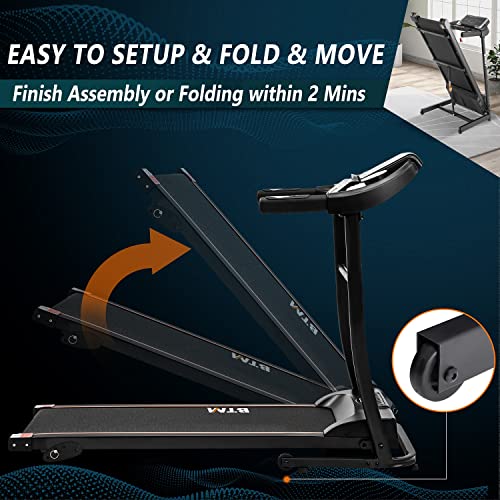 Electric Treadmill Folding Motorized Runing Jogging Walking Machine for Home use,Powerful 1.5HP Motor│Manual Incline│LED Display│Pulse Monitor Bluetooth APP,Cup Holder│12 Pre-Programs (Black)