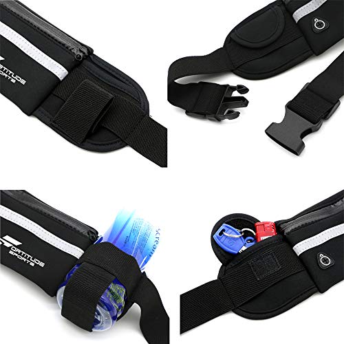 Fortitude Sports Running Belt With Phone Holder | Running Waist Pack for Phones, Headphones and Water Bottle | Waterproof Running Belt For Women and Men (Black)