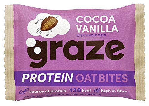 Graze Cocoa Vanilla Protein Oat Bites - Vegan Healthy Snack with Whole Oats - 30g (Pack of 15)