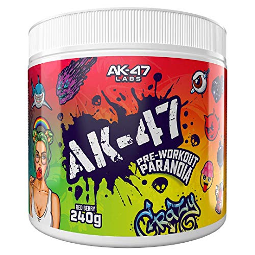 AK-47 Labs Paranoia Pre - Workout Energy Drink Powder with Beta Alanine, Caffeine, Niacin, Taurine, Vitamin C and Vitamin B Complex 240g / 30 Servings | Red Berry