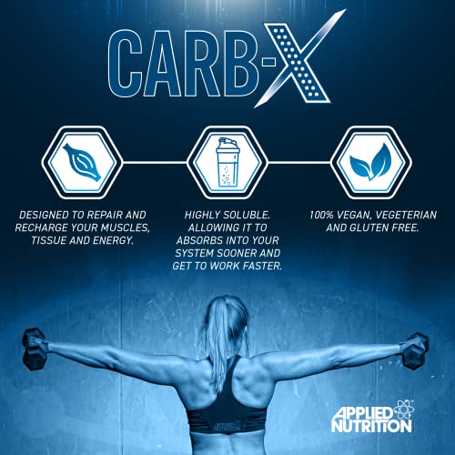 Applied Nutrition Carb X Highly Branched Cyclic Dextrin Carbohydrates, Intra & Post Workout Carbs Powder, Fuel Training & Recovery, Vegan, Gluten Free, Sugar Free, 1.2kg 48 Servings (Unflavoured) - Gym Store