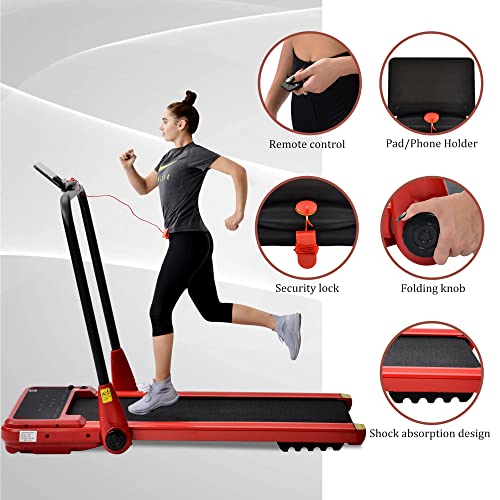 Electrical Motorized Treadmill Portable Folding Running Machine Fitness Exercise Cardio Jogging 1.5HP Powerful Motor 12km/h (Red)