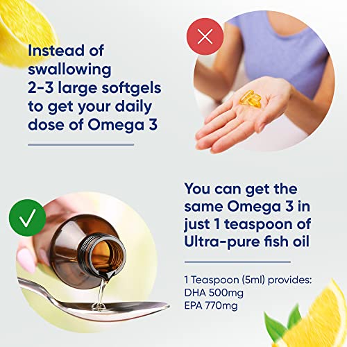 Omega 3 Fish Oil Liquid - Natural Fresh Lemon Flavour with NO Fishy Taste, High Strength DHA/EPA - Made from Wild Caught Nordic Fish Oil | 3rd Party Tested for Purity - Inner Vitality