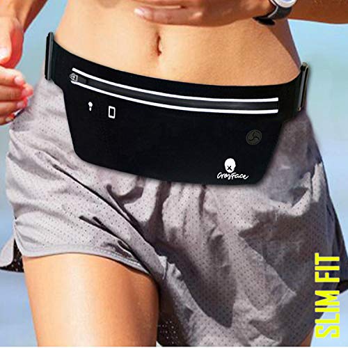 Slim Running Belt for all Phone (iPhone 12/11/X/8/7/6/SE/XR/XS/Max/Pro, Samsung Galaxy S20/S10/S9/S8/Plus). Sports Waist Pack for Runners, Fitness, Exercise, Gym Training and Outdoor Workouts (Black)