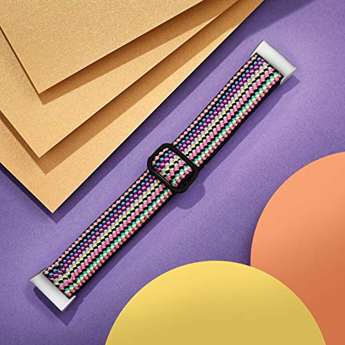 Dirrelo Stretchy Strap Compatible with Fitbit Charge 3 Strap/Fitbit Charge 4 Strap, Soft Adjustable Elastic Replacement with Stylish Pattern, Nylon Woven Sport Wristband for Women Men, Rainbow