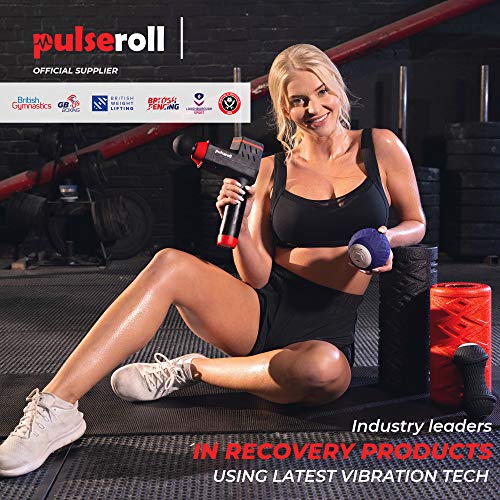 Pulseroll Pro Athlete Grade Percussion Handheld Deep Tissue Muscle Full Size Massage Massger Gun 4 Speeds with 4 Heads & Carry Case Set, Black