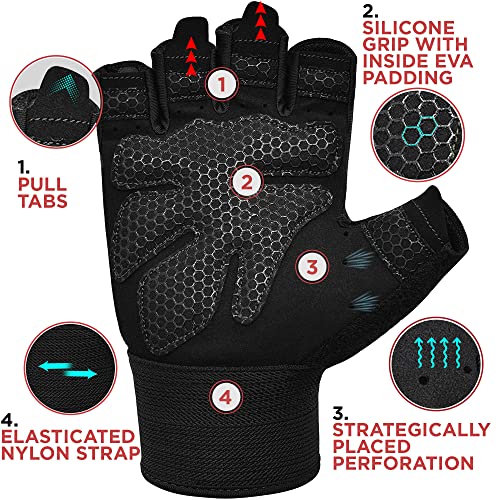 RDX Weight Lifting Gloves Gym Fitness Workout, Anti Slip Padded Full Palm Protection, Ultra Ventilated, Bodybuilding Strength Training HIIT WOD Exercise, Half Finger Men Women Cycling Rowing Climbing - Gym Store