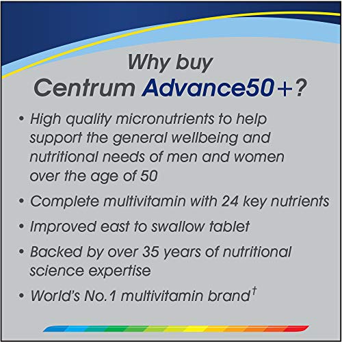 Centrum Advance 50+ Multivitamin & Mineral Tablets, 24 Essential Nutrients Including Vitamin D, Complete Multivitamin Tablets, 100 Tablets