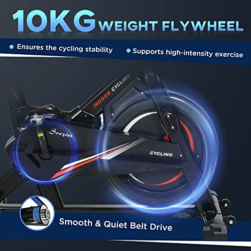 HOMCOM Stationary Exercise Bike 10kg Flywheel Indoor Gym Office Cycling Cardio Workout Aerobic Training Fitness Racing Machine with Adjustable Resistance LCD Monitor Phone and Bottle Holder