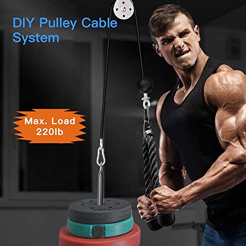 Fitness Pulley Cable System, Pulley System Gym, 2.0M Bicep Tricep Trainer Arm Twisted Pull Down Rope with Handles and Loading Pin, Bodybuilding Gym Home Exercise Workout Accessories (1.8M)