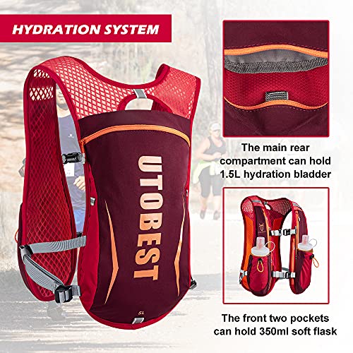 UTOBEST Running Backpacks Lightweight Hydration Pack Functional Running Vest 5.5L（Red）