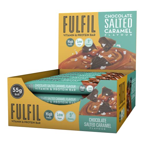 Fulfil Vitamin and Protein Bar (15 x 55 g Bars) — Chocolate Salted Caramel Flavour — 20 g High Protein, 9 Vitamins, Low Sugar