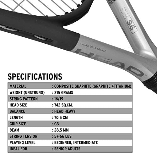 HEAD Ti S6 Tennis Racket Titanium - Grey, L4 - Gym Store | Gym Equipment | Home Gym Equipment | Gym Clothing
