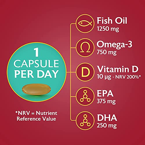 Seven Seas Omega-3 Fish Oil Extra Strength, One-A-Day, Vitamin D, 1250 mg Fish Oil, 750 Mg Omega-3 + 250 mg, 30 High Strength Tablets