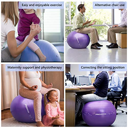 PROIRON Extra Thick Exercise Ball with Postures Shown, Yoga Ball 55cm 65cm 75cm, Anti-Burst Gym Ball, Swiss Ball with Pump for Yoga, Pilates, Fitness