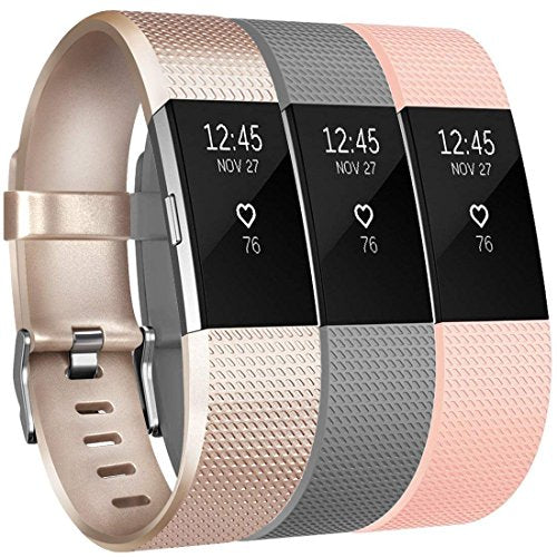 Yandu for Fitbit Charge 2 Strap(3 Pack), Replacement Watchbands Soft Comfortable Accessory Straps for Fitbit Charge 2 (02, 3PC(Champagne+Gray+Blush Pink), S) - Gym Store | Gym Equipment | Home Gym Equipment | Gym Clothing