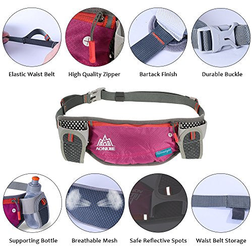 Lixada Running Hydration Belt Bottle Holder Belt Reflective Running Water Belt Fanny Pack Waist Packs with Two 170ml Water Bottle