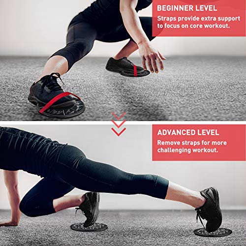Amonax Core Sliders, Double Sided Gliding Discs with Straps. Ab Gliders for Core Exercise Fitness at Gym & Home, Dual Side Slider Strength Glider Pairs for Carpet, Wood, Tiled Floor