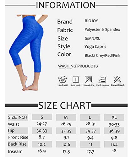 RIOJOY Honeycomb Capri 3/4 Length Leggings for Women Anti-Cellulite High Waist Butt Lifting Cropped Gym Leggings
