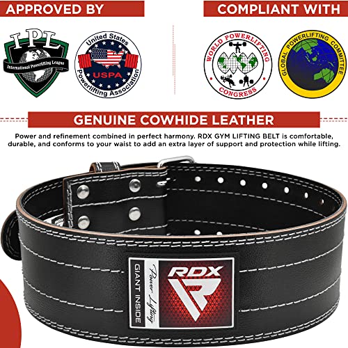 RDX Weight Lifting Belt for Men Women, IPL USPA Approved, 6mm Thick 100% Leather, 4” Powerlifting Back Support, Squat Deadlift Bodybuilding Exercise Fitness Gym Workout Strength Training up to 700 LBS