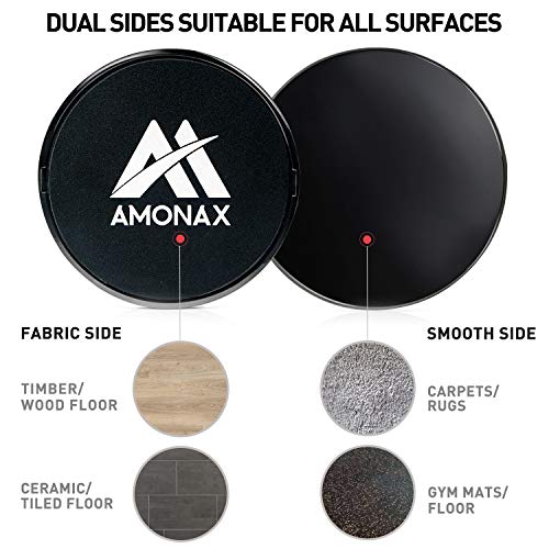 Amonax Core Sliders, Double Sided Gliding Discs with Straps. Ab Gliders for Core Exercise Fitness at Gym & Home, Dual Side Slider Strength Glider Pairs for Carpet, Wood, Tiled Floor
