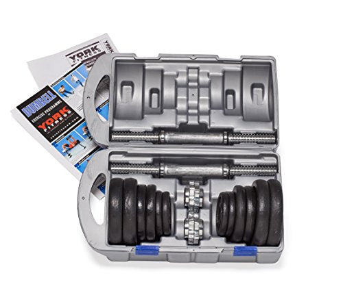 York Fitness Cast Chrome Dumbbell Spinlock - Adjustable Dumbbell Free Weights Set Perfect Hand Weights for Bodybuilding Weightlifting Barbell Weights Home Gym Equipment (Pack of 2) - Black, 20kg