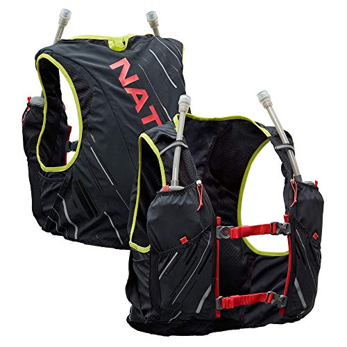 Nathan Pinnacle 4L Hydration Pack/Running Vest - 4L Capacity with Twin 20 oz Soft Flasks Bottles. Hydration Backpack for Running Hiking. Men/Women/Unisex (Women's - Black/Hibiscus, L)