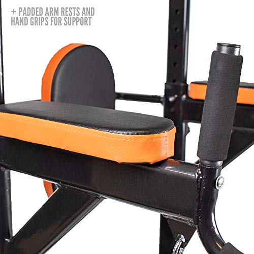Phoenix Fitness RY1047 Pull Up Station, Power Tower Workout Multi-Functional Workout Cage, Pull Up, Chin Up, Knee Raise, Dip, Push Up Exercises, Orange and Black