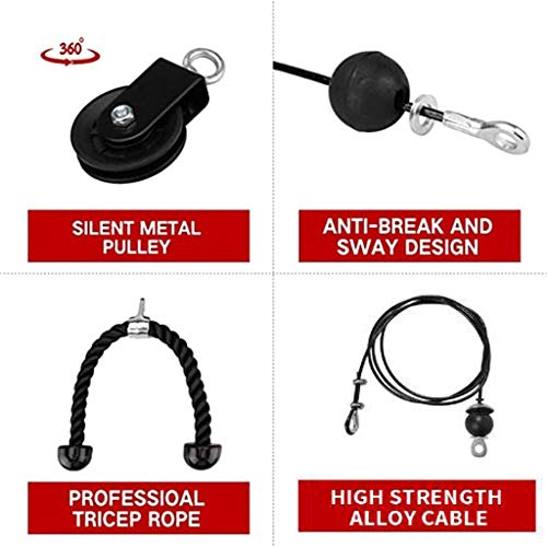 CELLTEK Cable Pulley System, LAT Pull Down Pulley System Gym Fitness DIY Loading Pin Weight Lifting Triceps Rope Workout Adjustable Length Pulley Cable Attachments for Home Gym