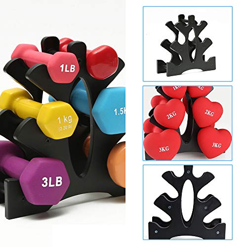 GJCrafts 3 Tier Dumbbell Rack, Detachable Dumbbell Tree Stand Vertical Dumbbell Weight Holder Small Tower Compact Floor Bracket for Home Gym Exercise Plastic