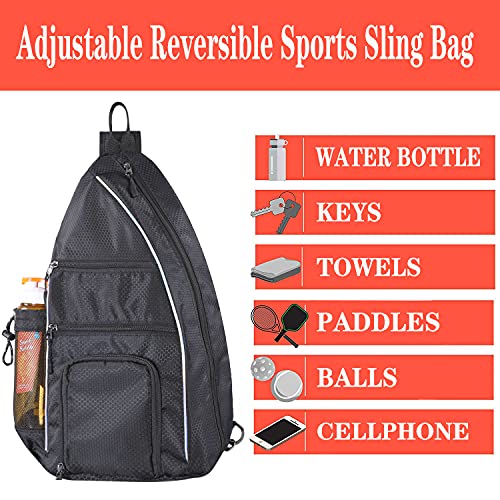 Dofilachy Pickleball Bag | Sling Bags - Reversible Crossbody Sling Backpack for Pickleball Paddle, Tennis, Pickleball Racket and Travel for Women Men (Black)