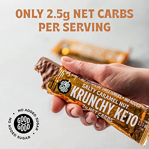 GOOD GOOD Krunchy Keto Bar Salty Caramel - No Added Sugar - High Fibre Low Carb Protein Bar - Suitable for Diabetics & Sugar Intolerant Individuals (15x35g)