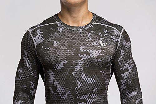 Fringoo Compression Base Layer Men’s Training Top Workout T-Shirt Dri-FIT Long Sleeve Gym Shirt Thermal Underwear S M L XL (Army Black - Top/Medium)