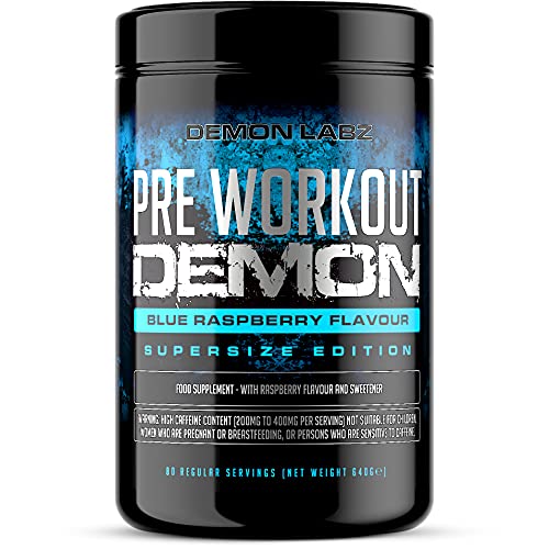 Pre Workout Demon (Blue Raspberry Flavour) - Hardcore pre-Workout Supplement with Creatine, Caffeine, Beta-Alanine and Glutamine (640g) - Gym Store | Gym Equipment | Home Gym Equipment | Gym Clothing