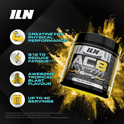 AC8 – Pre Workout Powder (Tropical Blast) – Preworkout for Men and Women with Creatine and Caffeine – Pre-Workout Supplements (320 Grams)