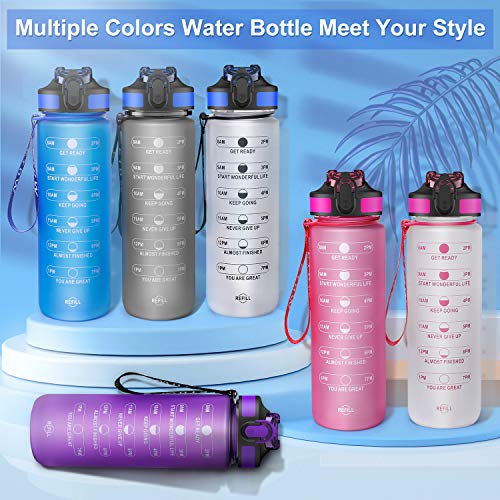 ETDW 1Litre Water Bottle with Time Markings 100% BPA Free Tritan Material, 1L Gym Water Bottle with Straw, 1000ml Hydration Water Bottle for Weight Loss, Appetite Control, and Overall Health GRAY
