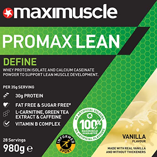 Maximuscle Promax Lean | Whey Protein Sports Supplement Powder for Lean Muscle Development | Vanilla, 980g - 28 Servings. - Gym Store