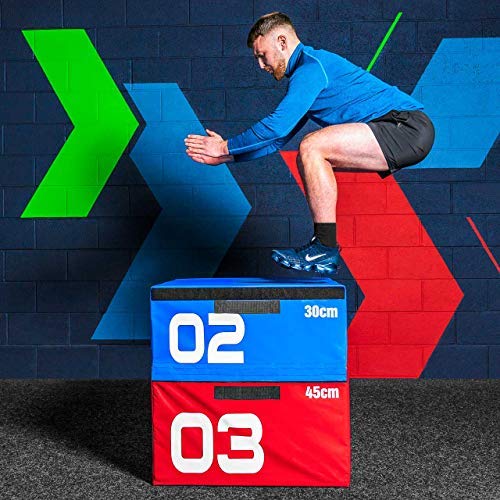 METIS Plyometric Jump Box | Stackable Plyo Box Set - Home & Gym Fitness Equipment | Premium Soft Foam Exercise Step & Box Jump | 15cm/30cm/45cm/60cm/Full Set (30cm (Blue))