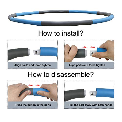 FLT Weighted Hula Hoops for Adults and Children,Folding Fitness Massage Hula Ring,8-section Soft Padding, Detachable Adjustable Slimming Circle,Weight Loss Distribution